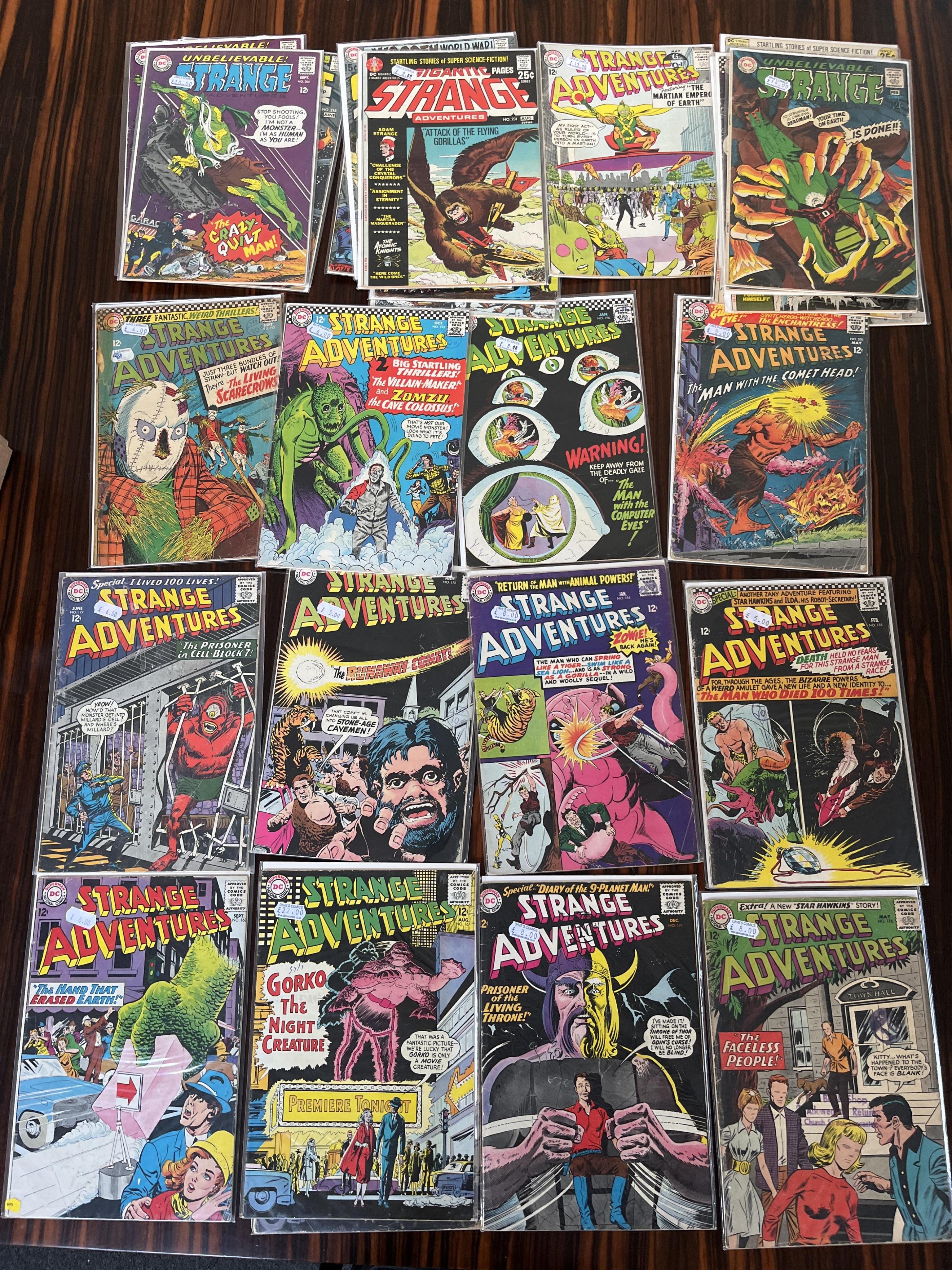 Strange Adventures, Marvel comics, Vol. 1, 50 issues between #104–237, comprising, #104, #108, #111, #113 x2, #120 x2, #124, #127, #147 x2, #148, #150, #152, #153, #156, #158 x2, #163, #164, #165, #167 x2, #168, #171, #1